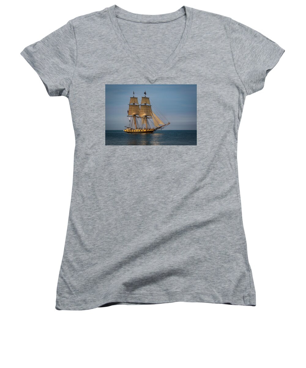 Boat Women's V-Neck featuring the photograph Tall Ship U.S. Brig Niagara by Dale Kincaid