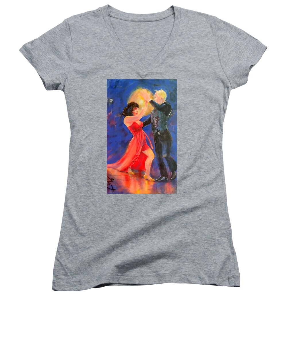 Dancer Women's V-Neck featuring the painting Tango by Gertrude Palmer