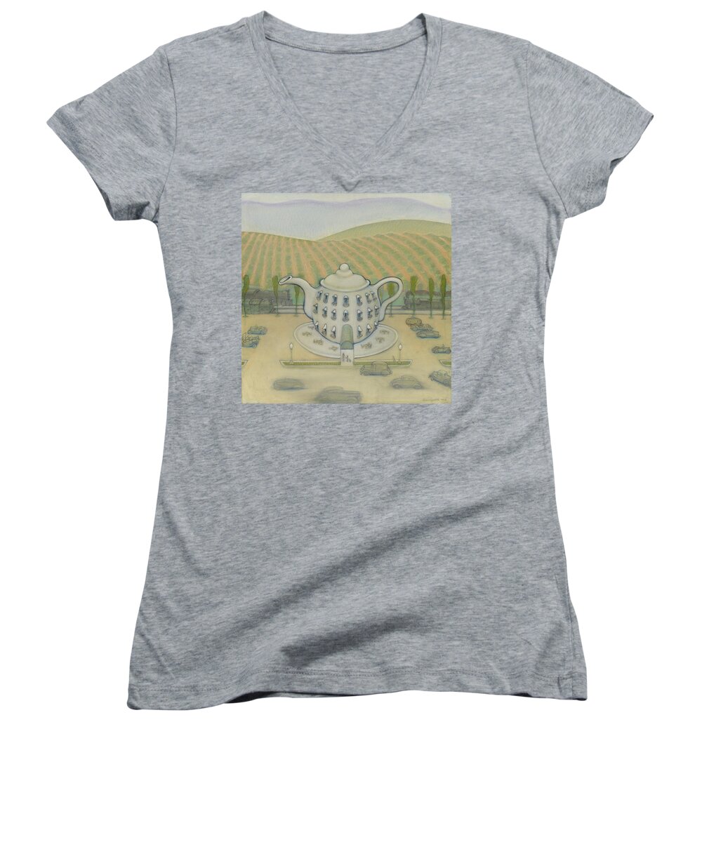 Teapot Hotel Women's V-Neck featuring the painting Teapot by John Reynolds
