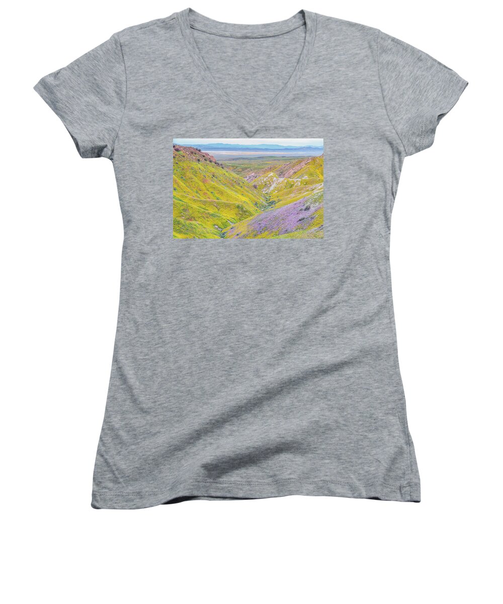 California Women's V-Neck featuring the photograph Temblor Range View to Caliente Range by Marc Crumpler
