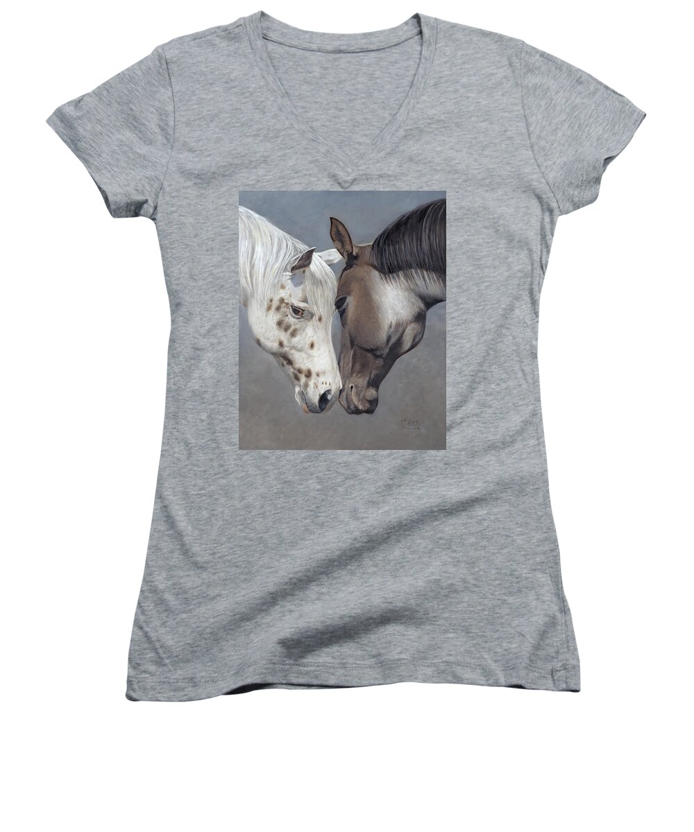 Horses Women's V-Neck featuring the painting Tender Regard by Tammy Taylor