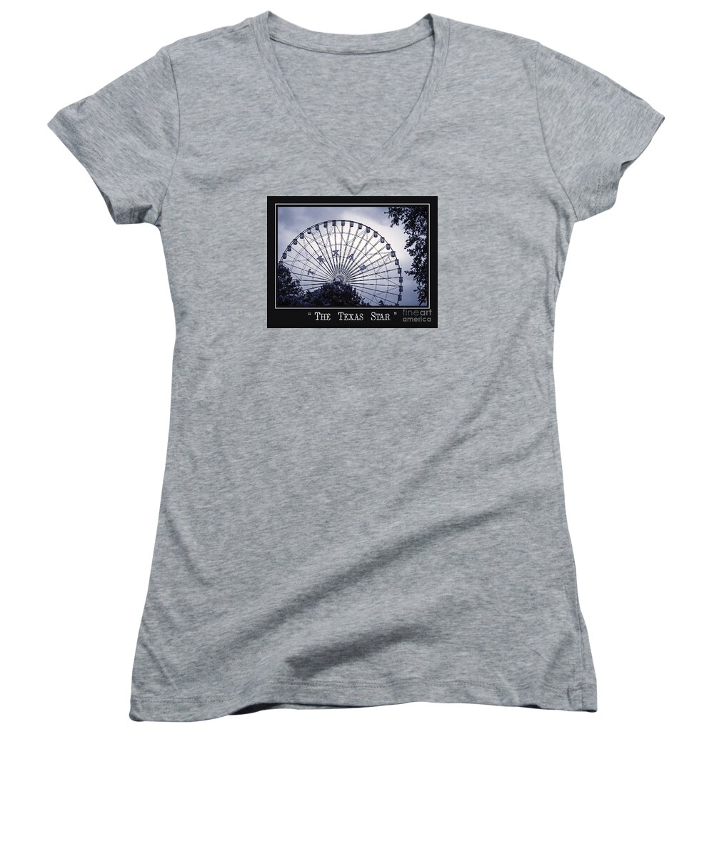 Texas Star Ferris Wheel Women's V-Neck featuring the photograph Texas Star in Blue by Imagery by Charly