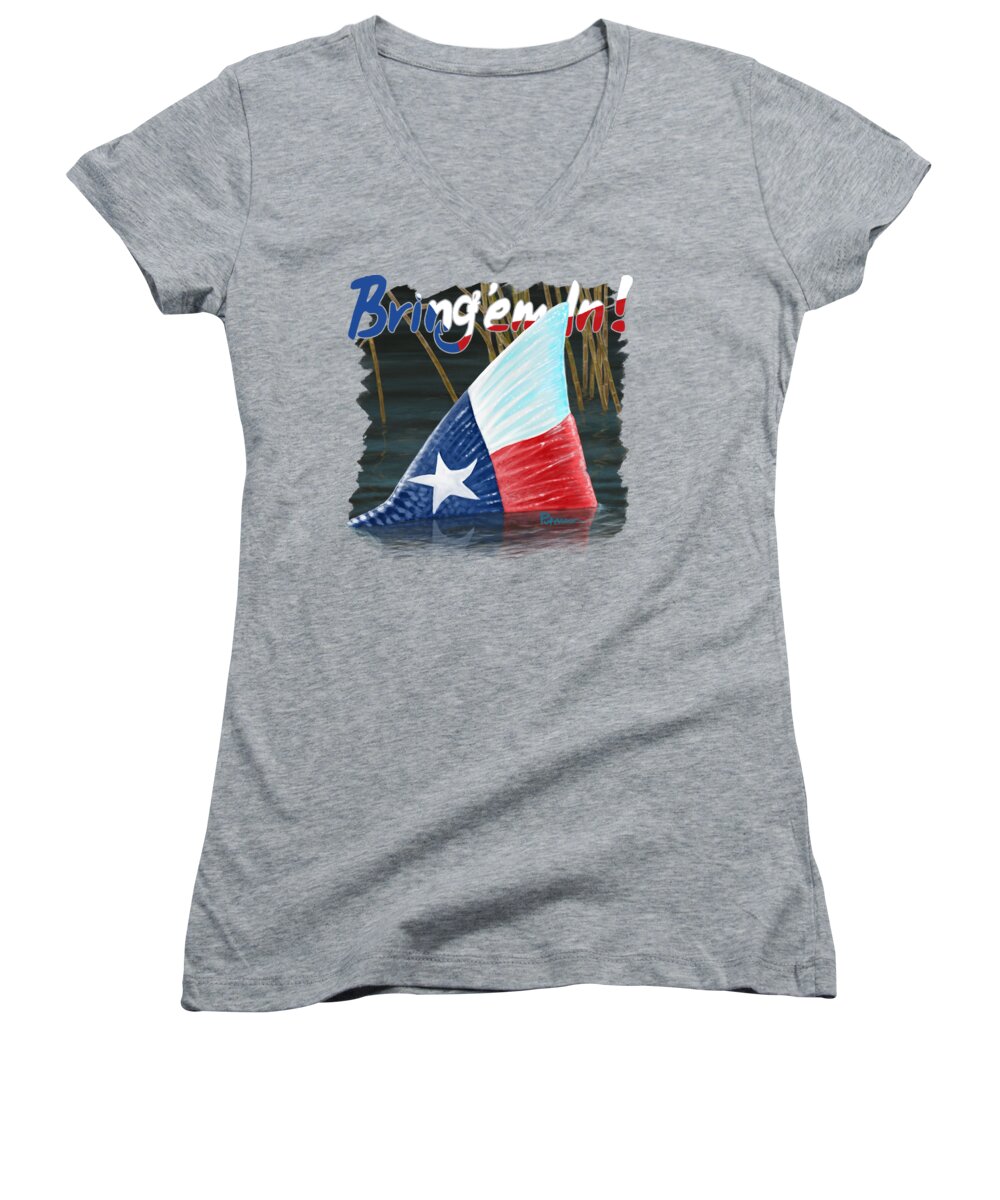 Texas Women's V-Neck featuring the digital art Texas Tails by Kevin Putman