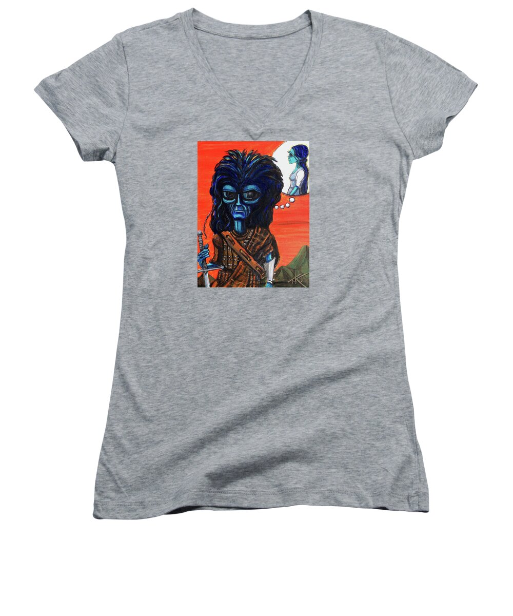 Braveheart Women's V-Neck featuring the painting The Alien Braveheart by Similar Alien