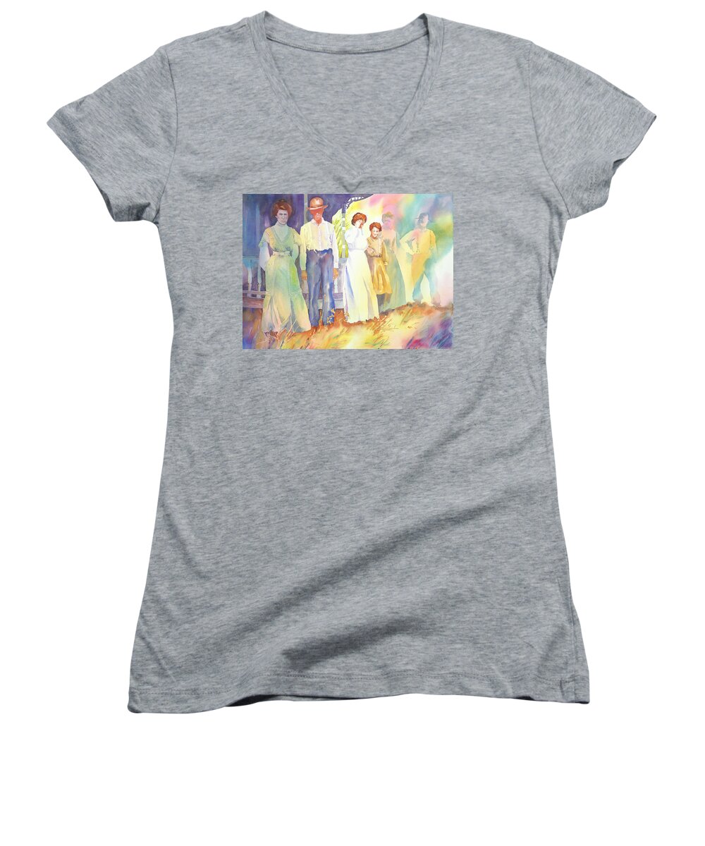 Family Women's V-Neck featuring the painting The Aunts Come Calling by Tara Moorman
