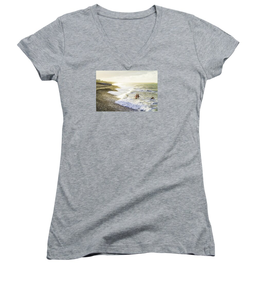 England Women's V-Neck featuring the photograph The Bathers by Russell Styles