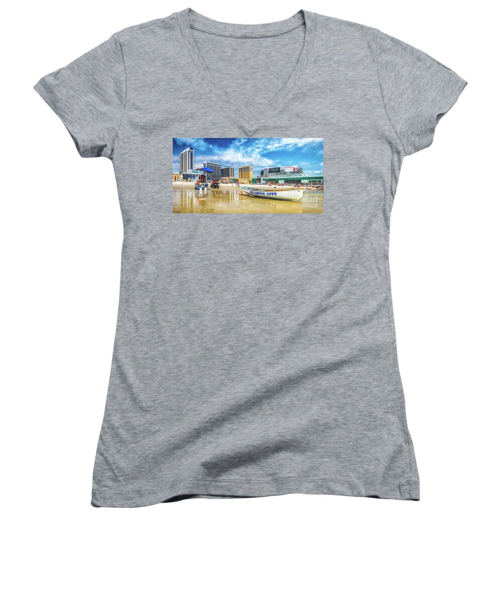 Atlantic City Women's V-Neck featuring the photograph The Beach in Atlantic City by Nick Zelinsky Jr