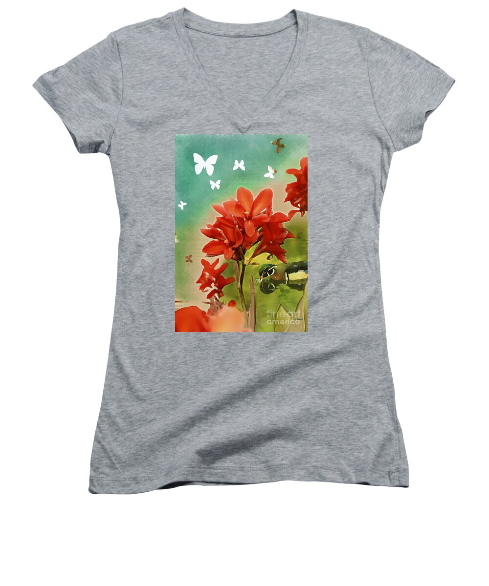 Claudia's Art Dream Women's V-Neck featuring the painting The Beauty Of Nature by Claudia Ellis