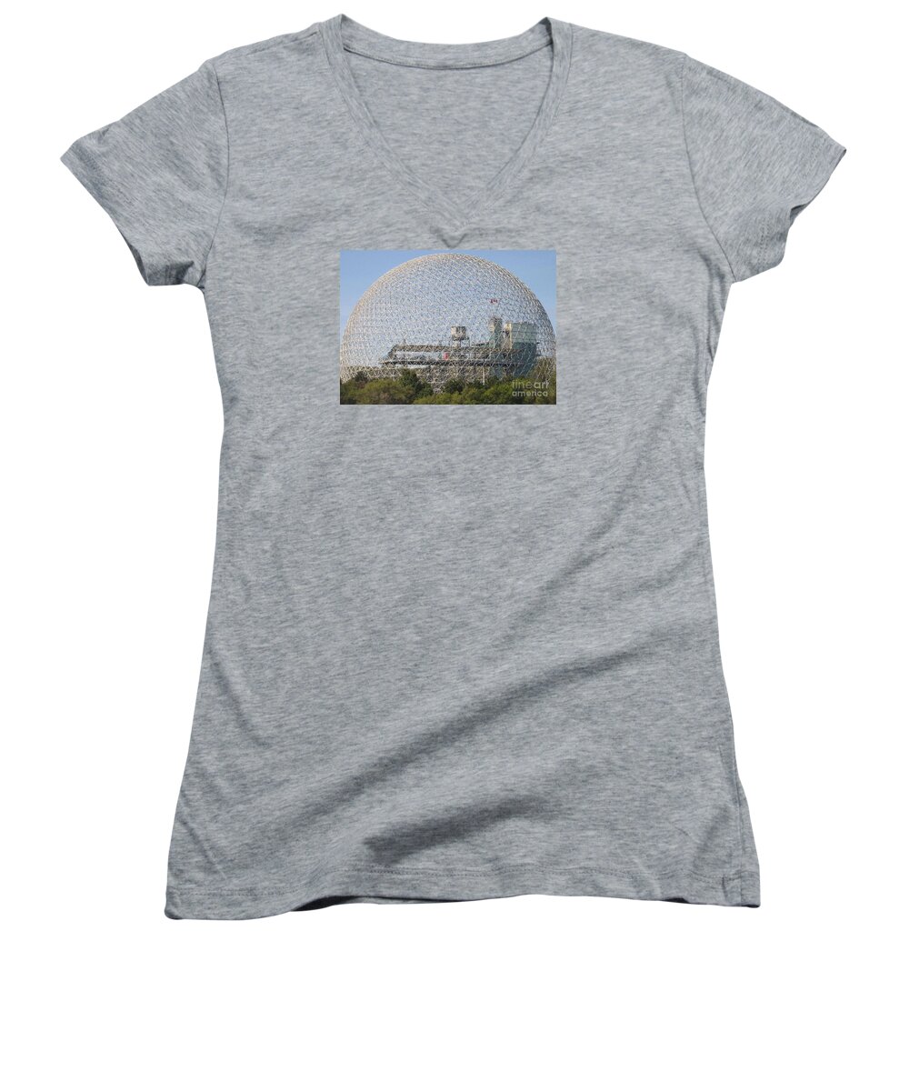 Biosphere Women's V-Neck featuring the photograph The Biosphere Ile Sainte-Helene Montreal Quebec by Reb Frost
