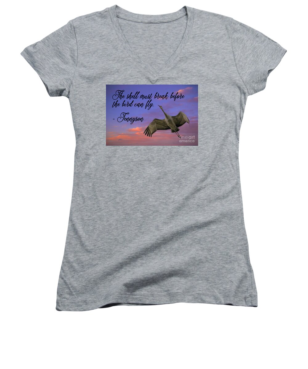 The Bird Can Fly Women's V-Neck featuring the photograph The Bird Can Fly by Priscilla Burgers