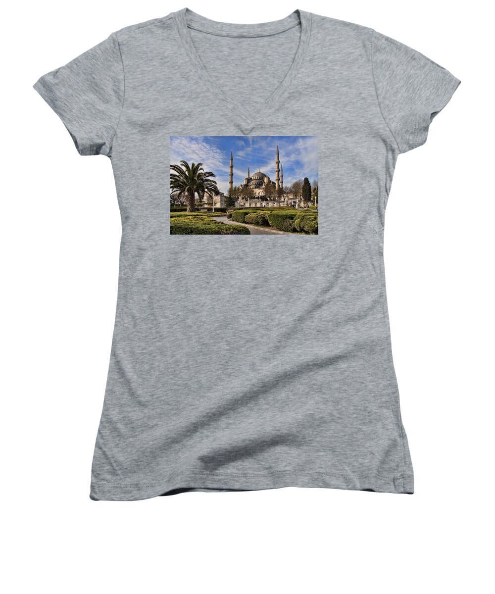 Turkey Women's V-Neck featuring the photograph The Blue Mosque in Istanbul Turkey by David Smith