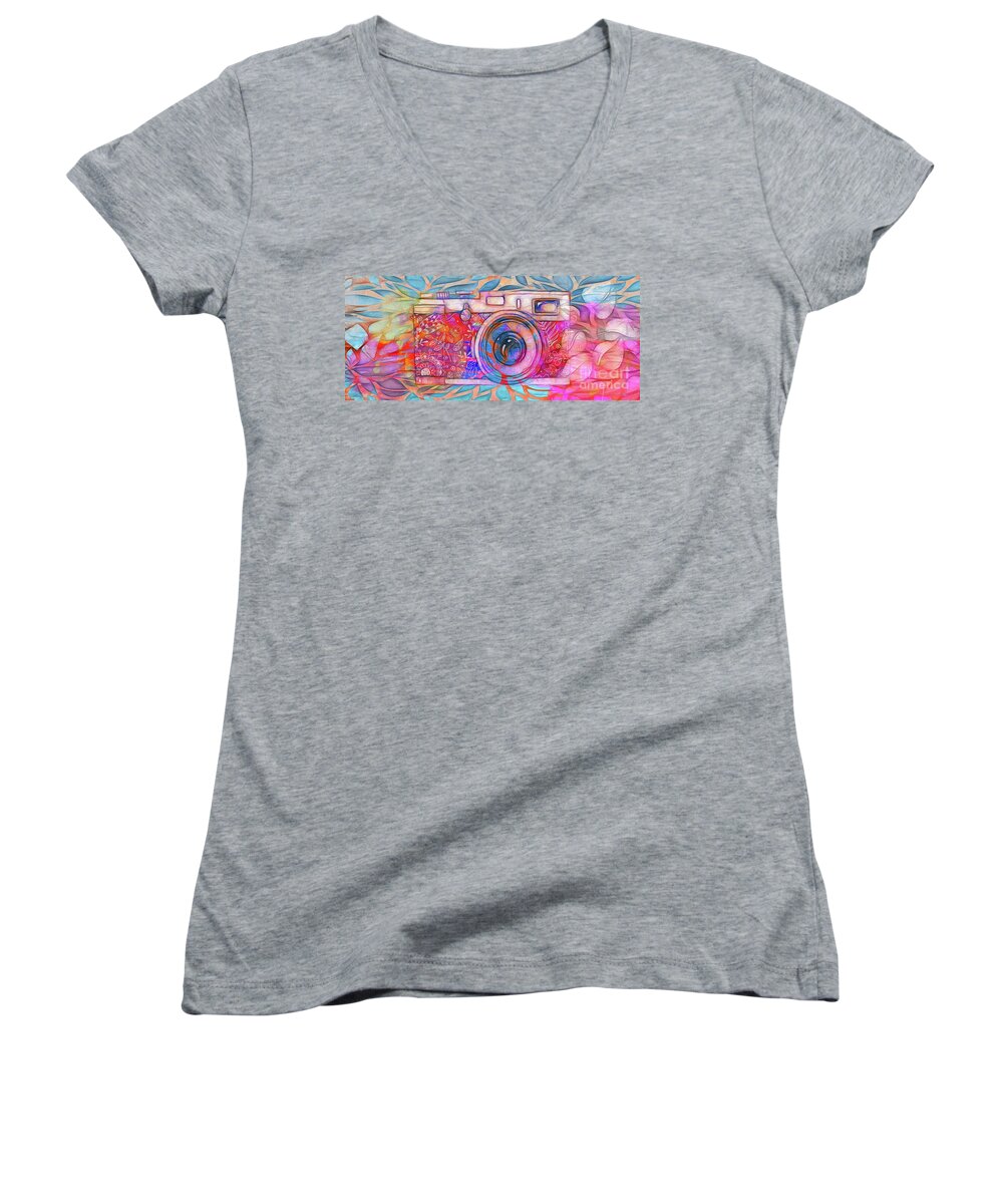 Camera Women's V-Neck featuring the digital art The Camera - 02v2 by Variance Collections