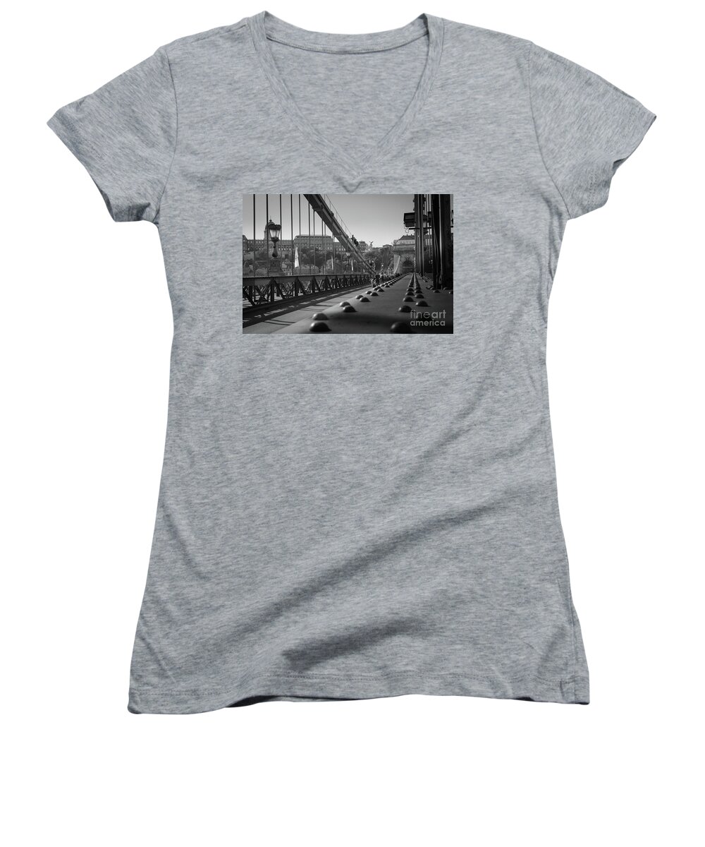 Chain Women's V-Neck featuring the photograph The Chain Bridge, Danube Budapest by Perry Rodriguez