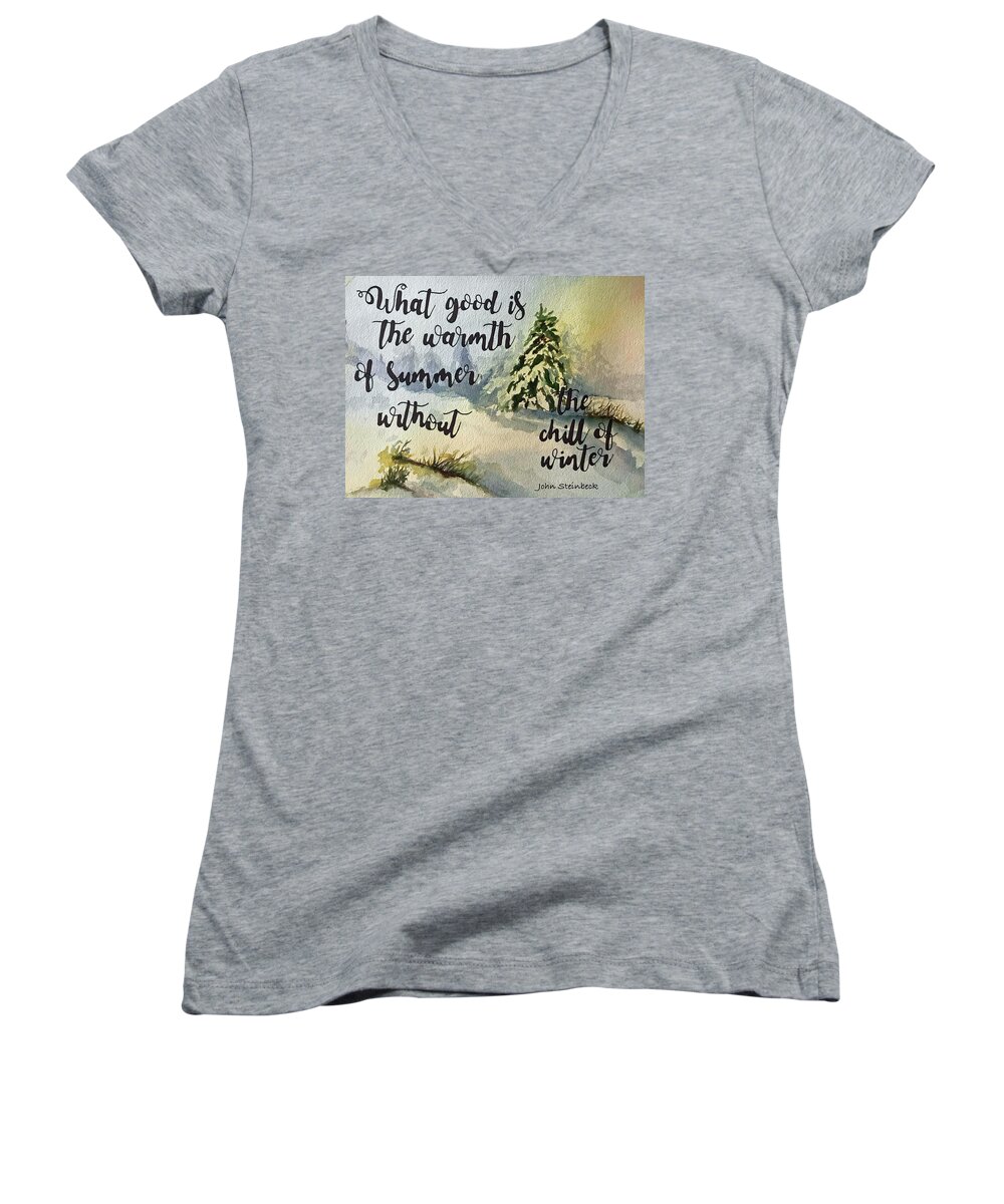 Season Women's V-Neck featuring the painting The Chill of Winter by Diane Fujimoto
