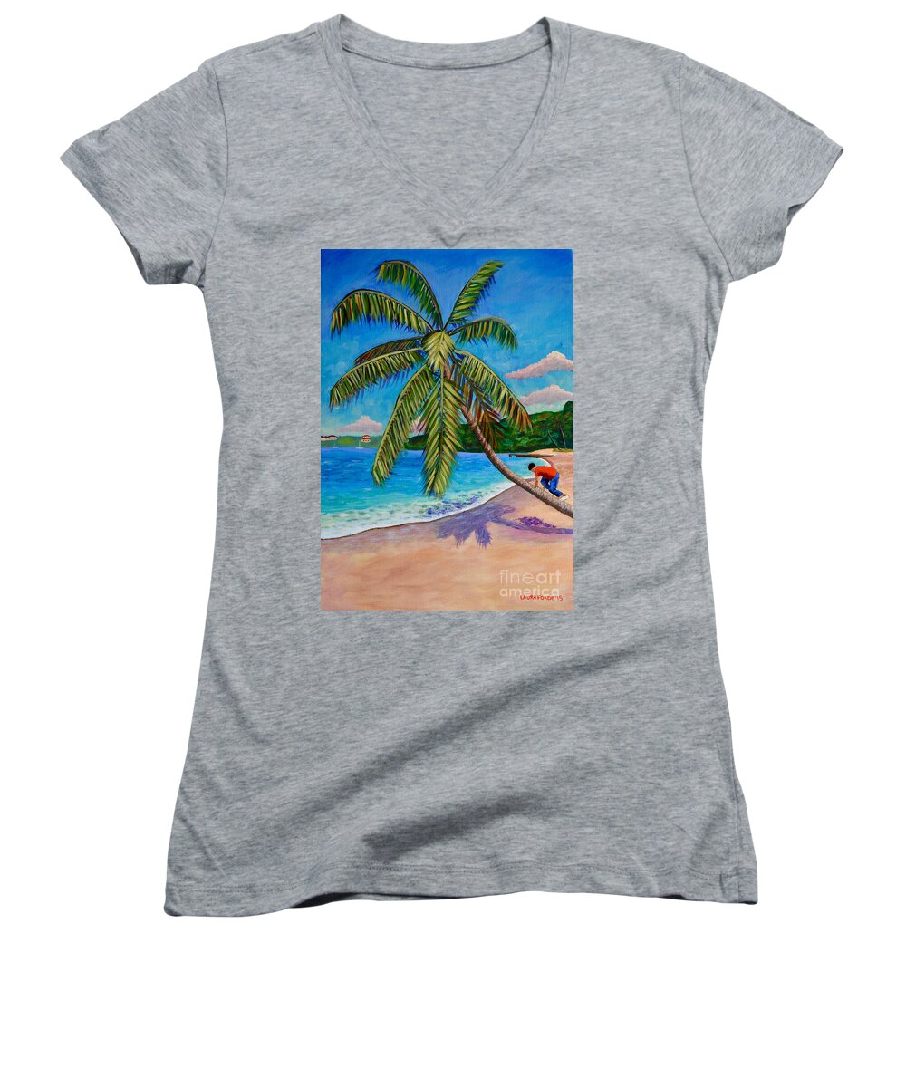 Coconut Tree Women's V-Neck featuring the painting The Climb by Laura Forde