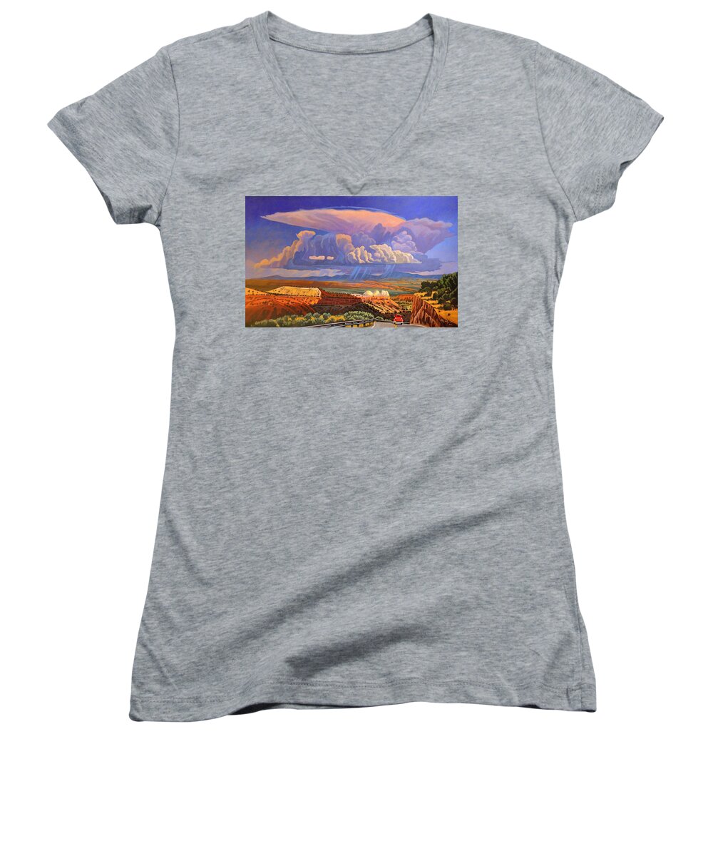 Big Clouds Women's V-Neck featuring the painting The Commute by Art West