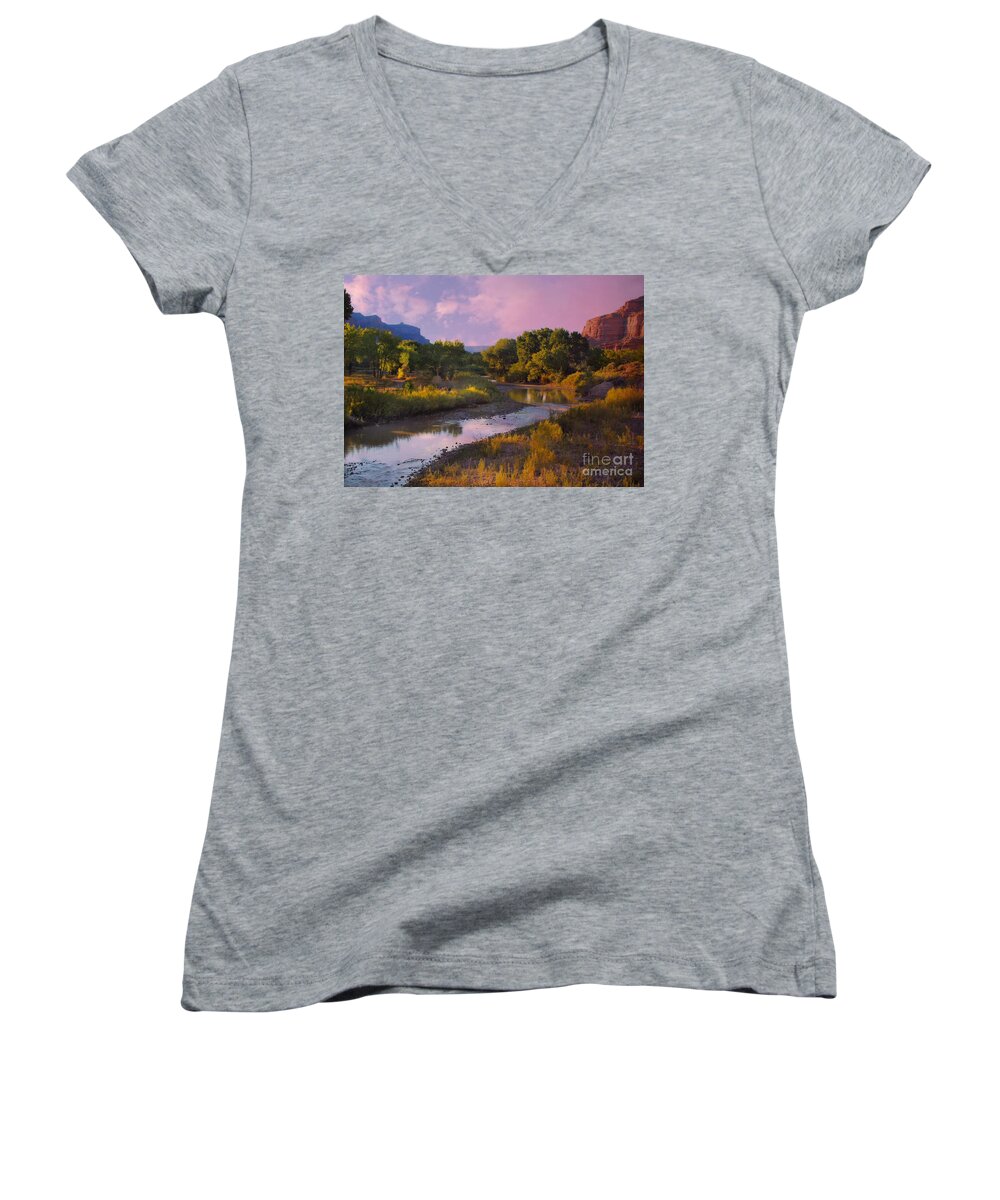 Delores River At Gate Way Colorado Women's V-Neck featuring the digital art The Delores River at Gate Way Colorado by Annie Gibbons