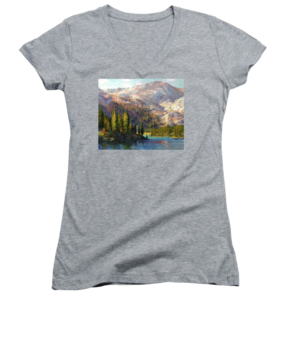 Mountain Women's V-Neck featuring the painting The Divide by Steve Henderson