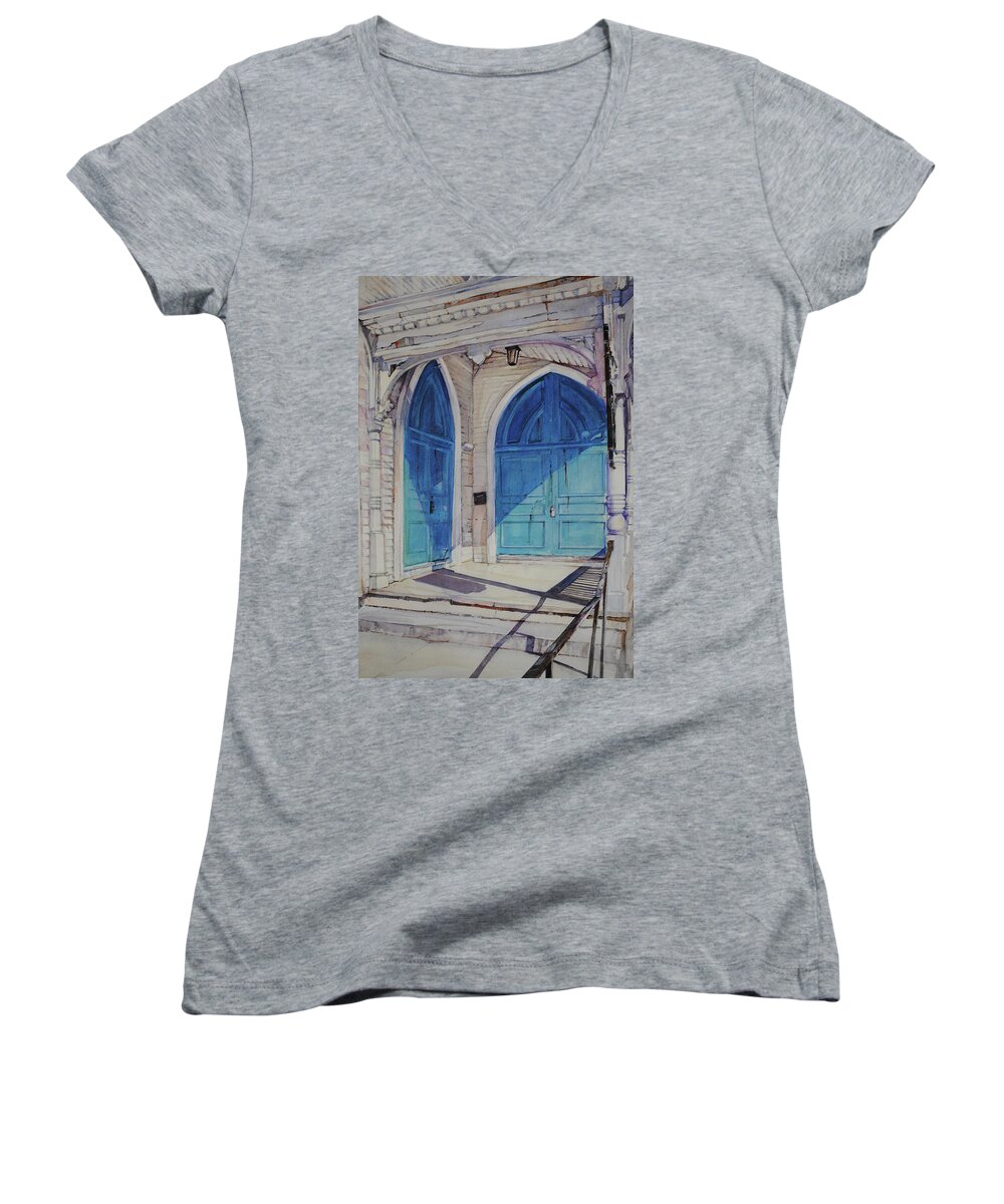 Old Doors Women's V-Neck featuring the painting The Doors by P Anthony Visco