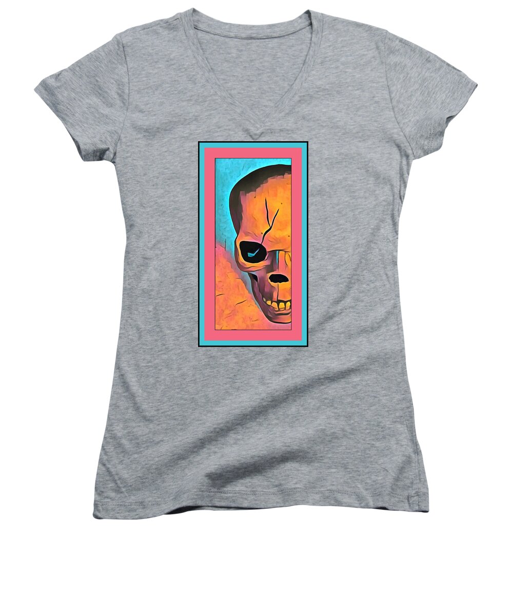 Skull Women's V-Neck featuring the digital art The Eye of Death Abstract Skull by Floyd Snyder