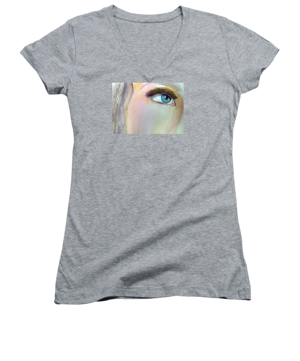 Nature Fantasy People Travel Holidays Women's V-Neck featuring the painting The Eyes Have It by Ed Heaton