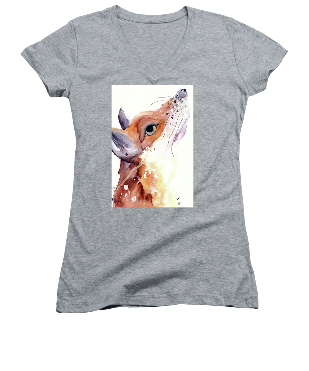 Colorado Women's V-Neck featuring the painting The Fox by Dawn Derman