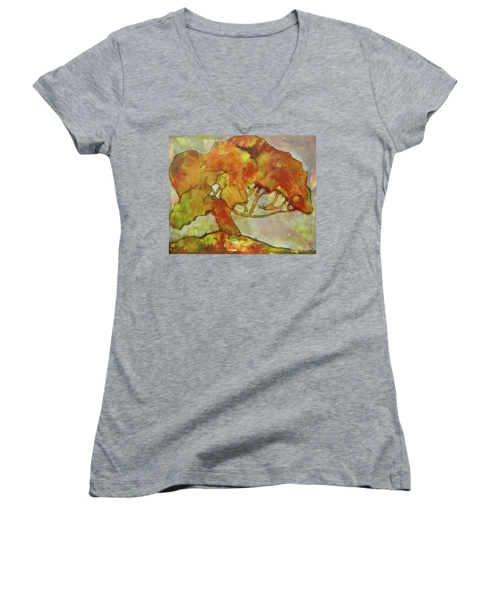 Landscape Women's V-Neck featuring the painting The Giving Tree by Terry Honstead