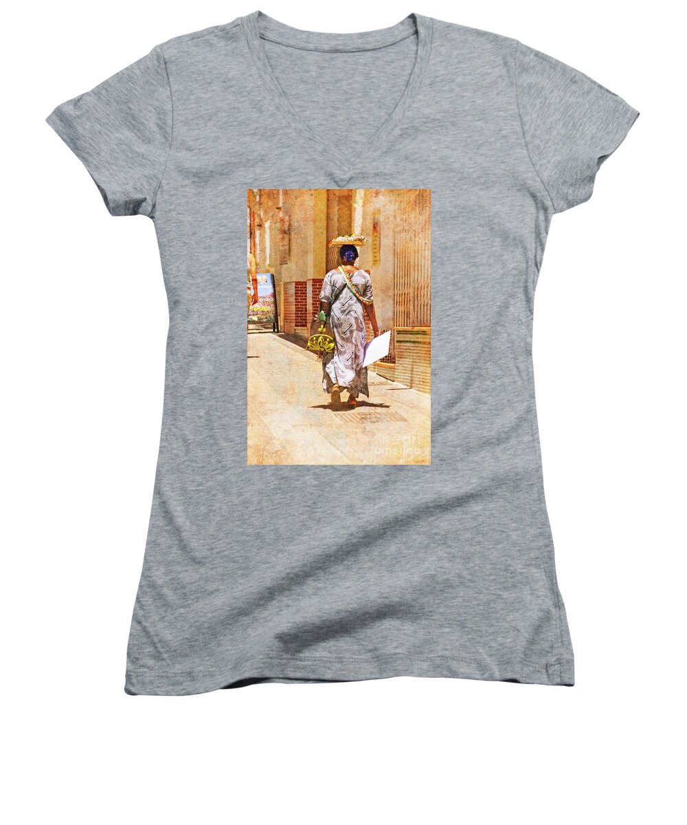 The Jewelry Seller Women's V-Neck featuring the photograph The Jewelry Seller - Malaga Spain by Mary Machare