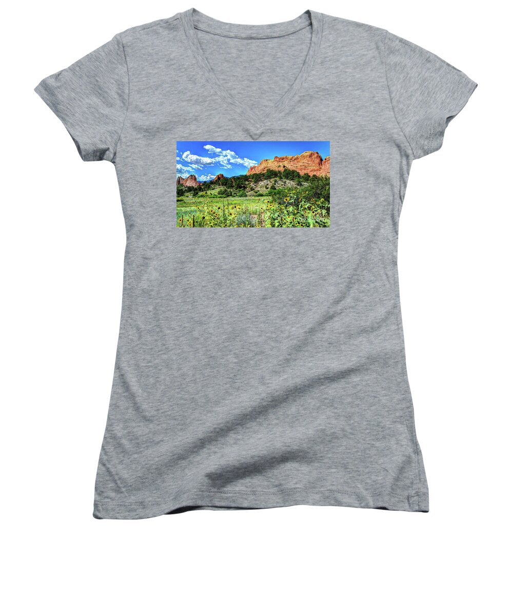 Hike Women's V-Neck featuring the photograph The Kissing Camels I by Deborah Klubertanz