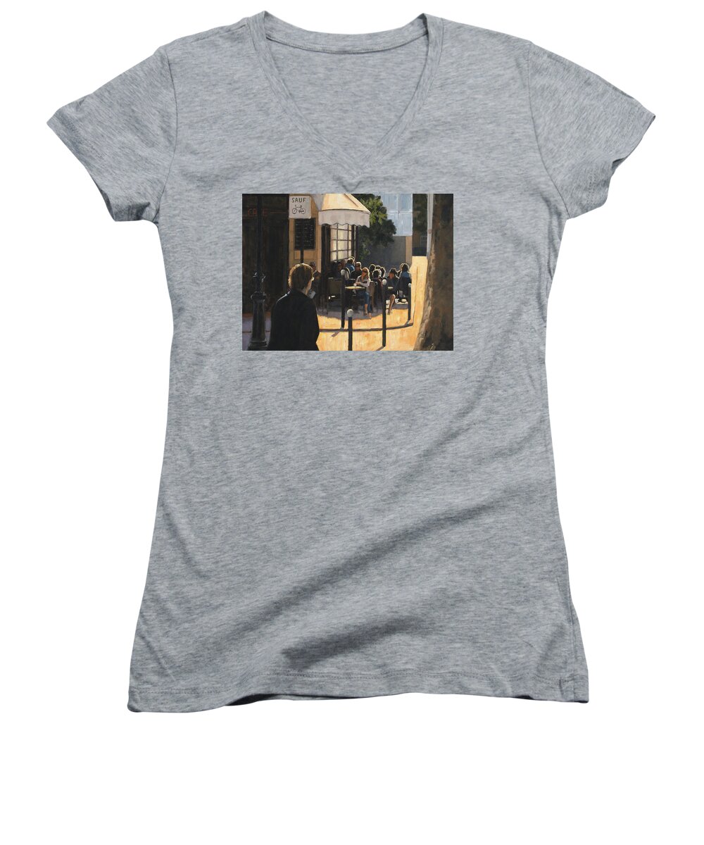 Paris Women's V-Neck featuring the painting The Latin Quarter by Tate Hamilton