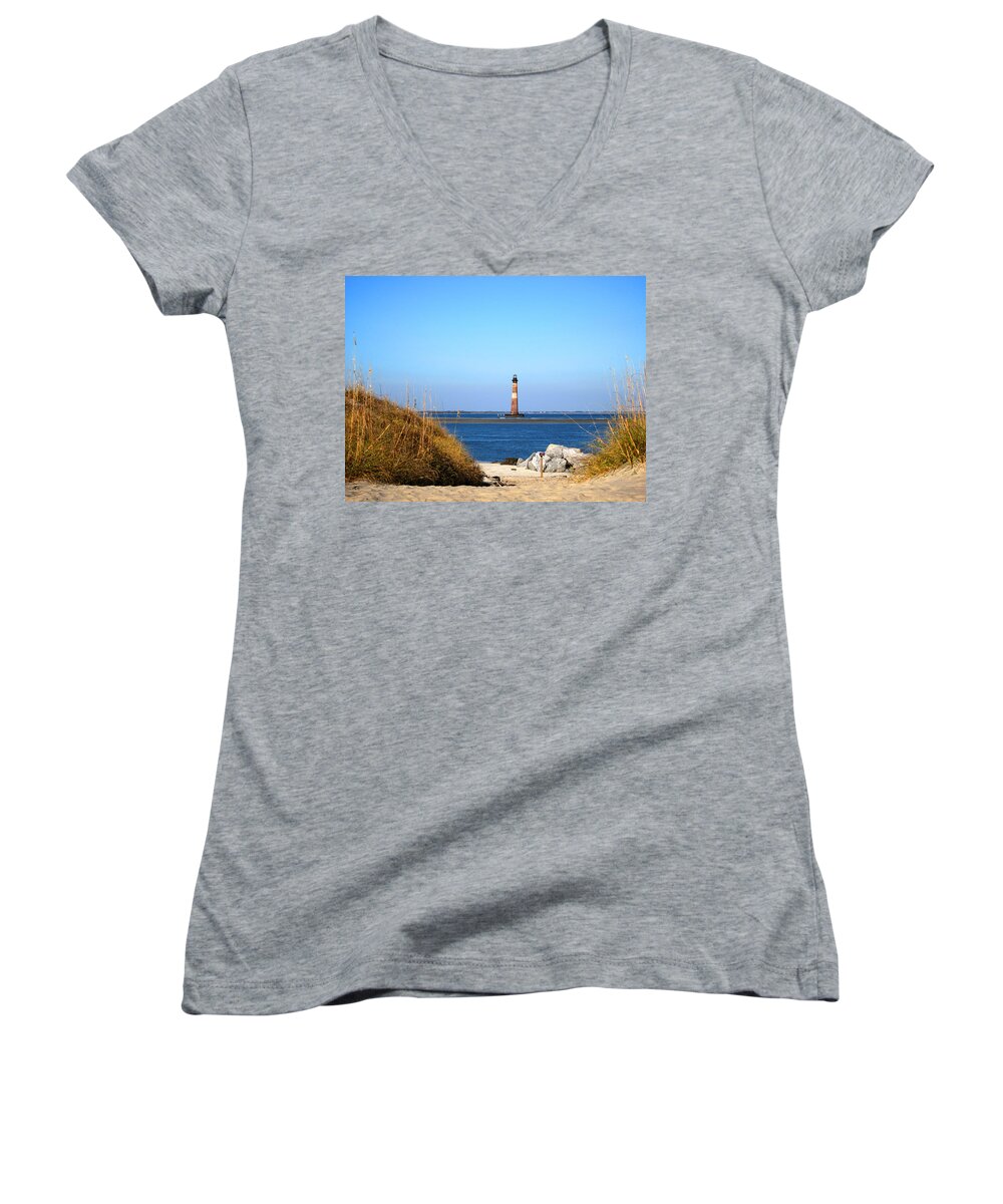 Photography Women's V-Neck featuring the photograph The Lighhouse at Morris Island Charleston by Susanne Van Hulst