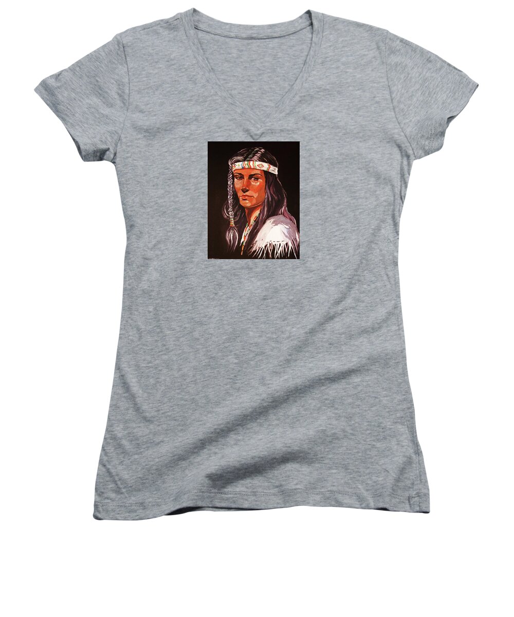Portrait Women's V-Neck featuring the painting The Maiden 3 by Al Brown