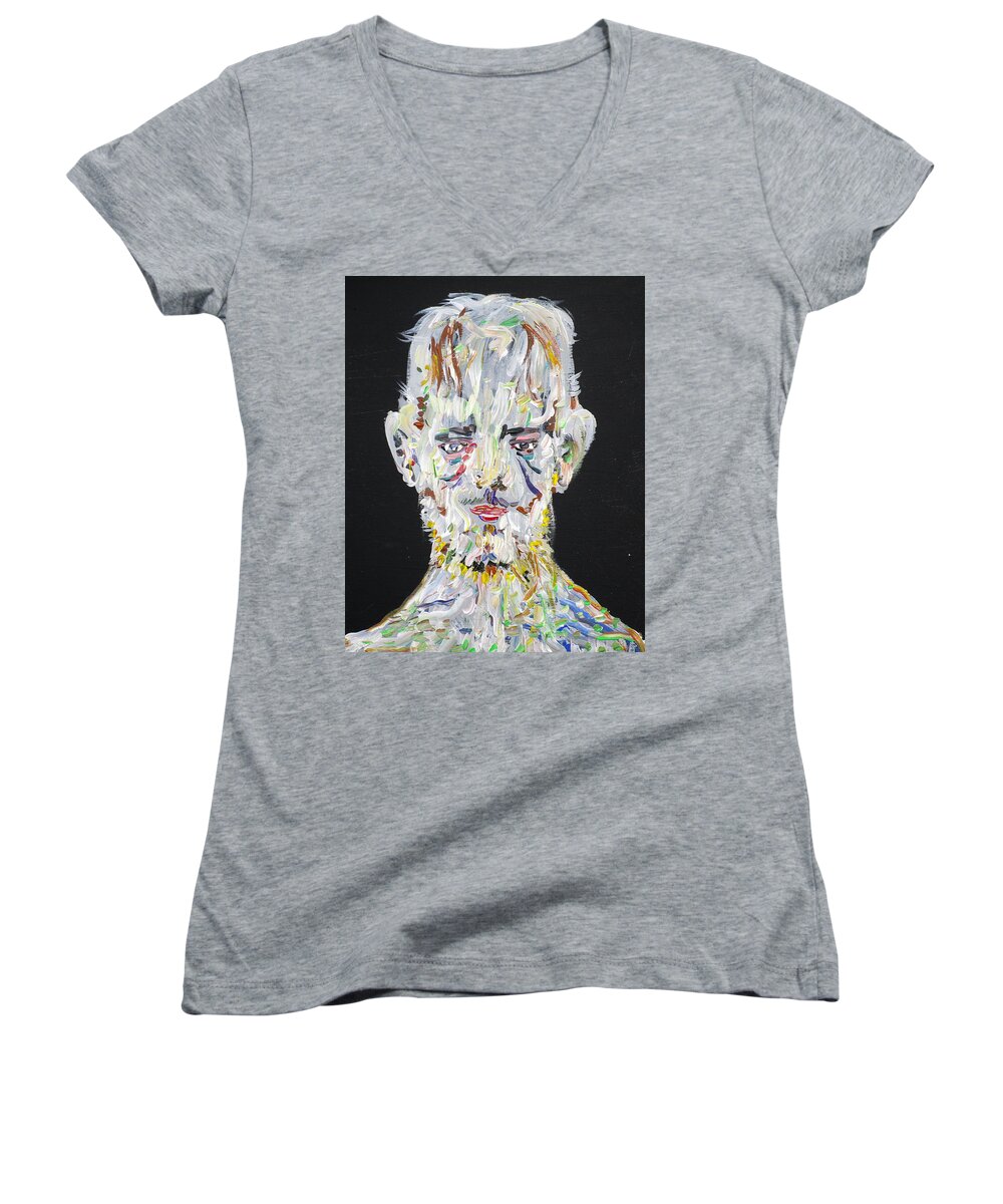 Man Women's V-Neck featuring the painting The Man Who Tried To Become A Mountain by Fabrizio Cassetta