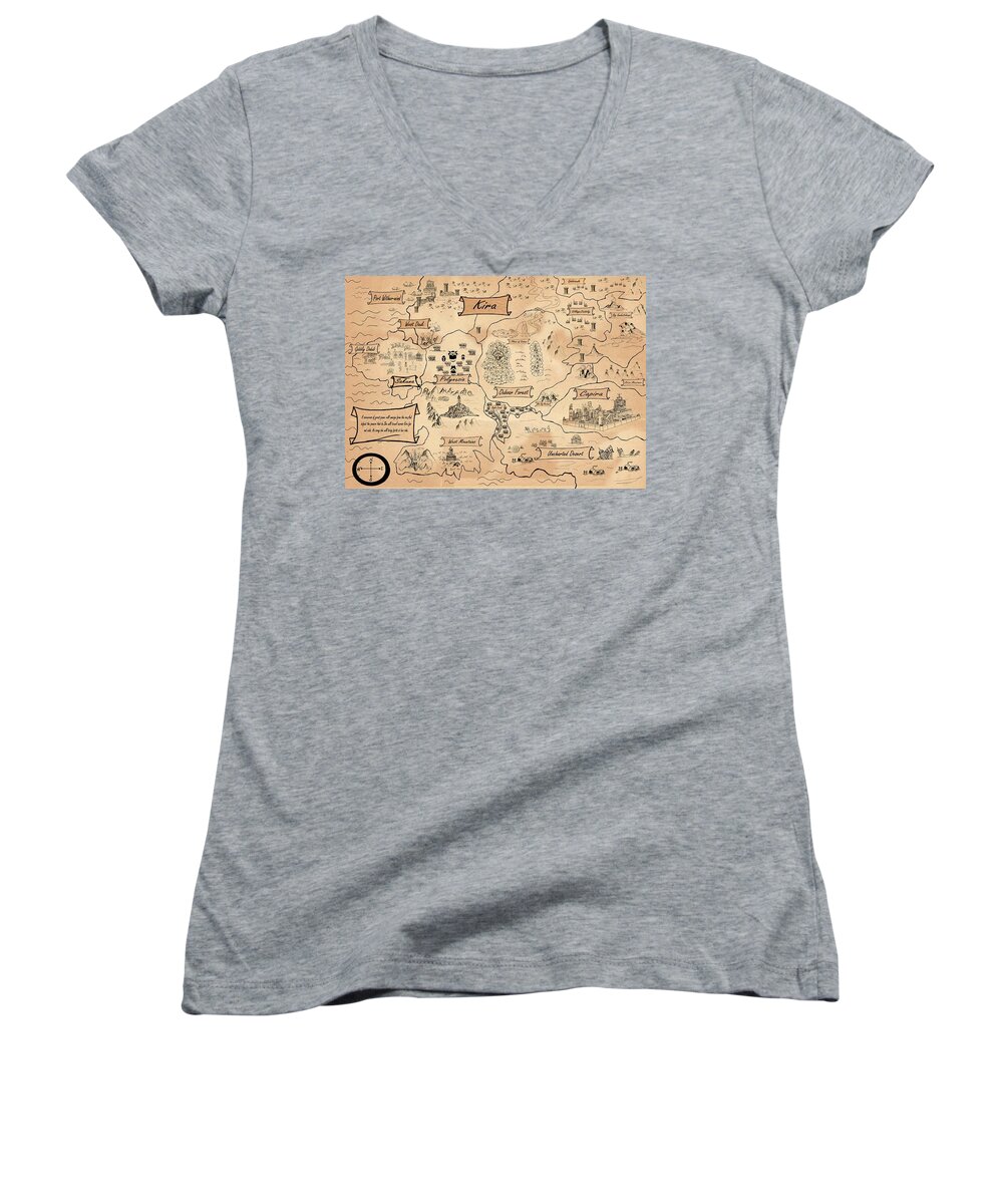 Wurtherington Women's V-Neck featuring the painting The Map of the Enchanted Kira by Reynold Jay