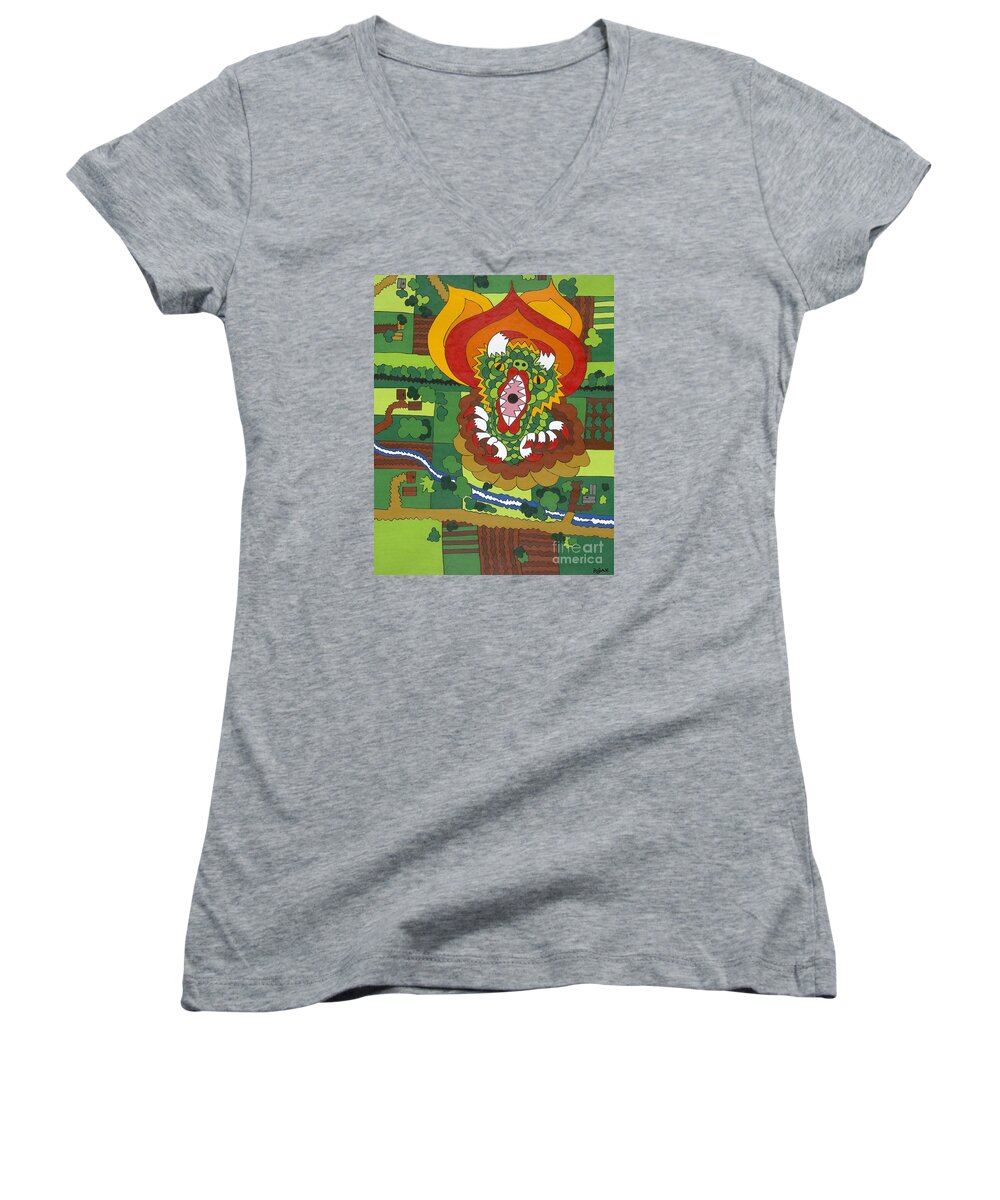 Aerial View Women's V-Neck featuring the painting The Meridian by Rojax Art