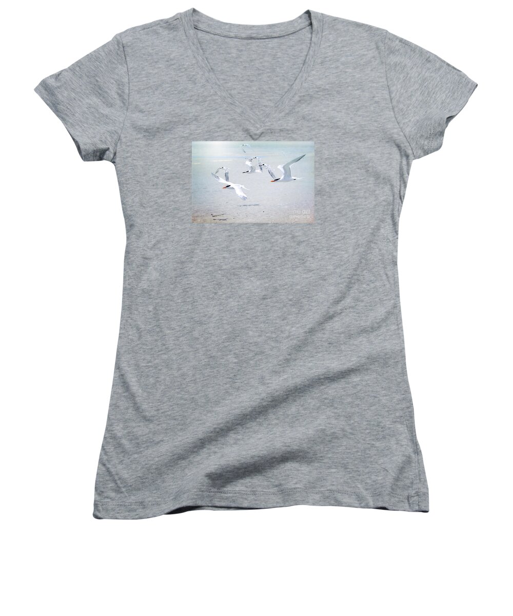 The Beach House Women's V-Neck featuring the photograph The Morning Rush by Sharon McConnell