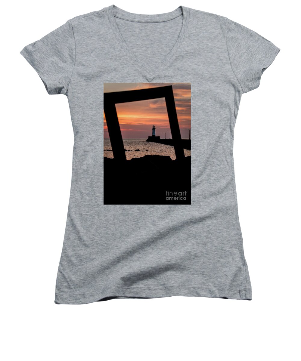 Lake Women's V-Neck featuring the photograph The North Pier Lighthouse by Deborah Klubertanz