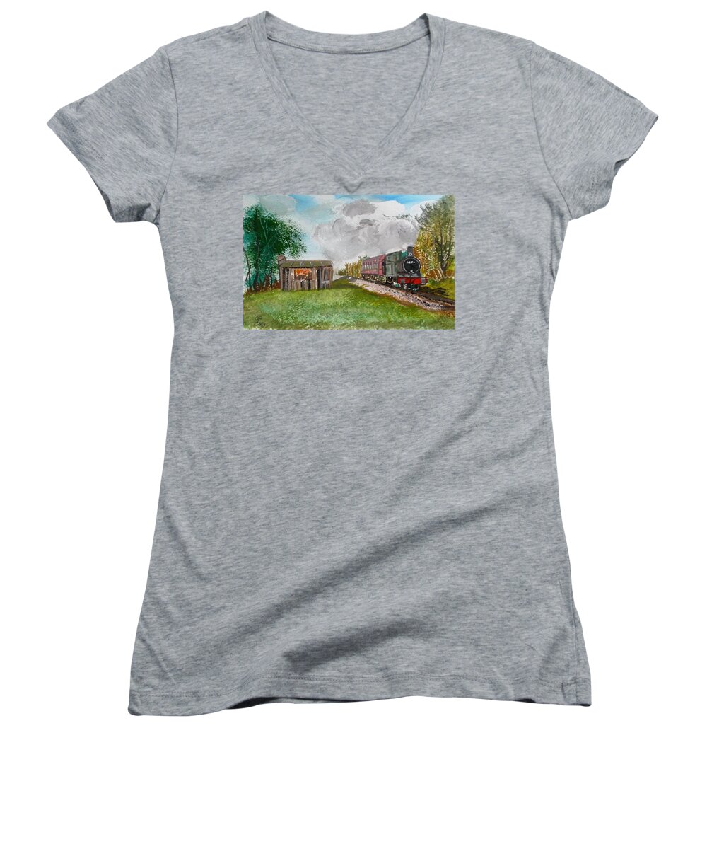 Shack Women's V-Neck featuring the painting The old forsaken shack by Carole Robins