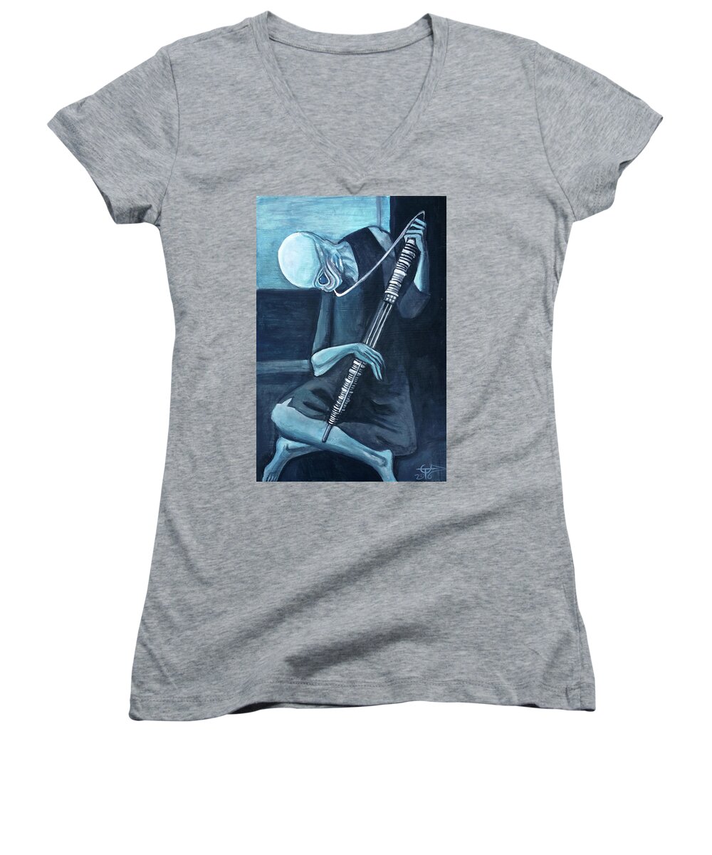 Bith Women's V-Neck featuring the painting The Old Kloonhornist by Tom Carlton