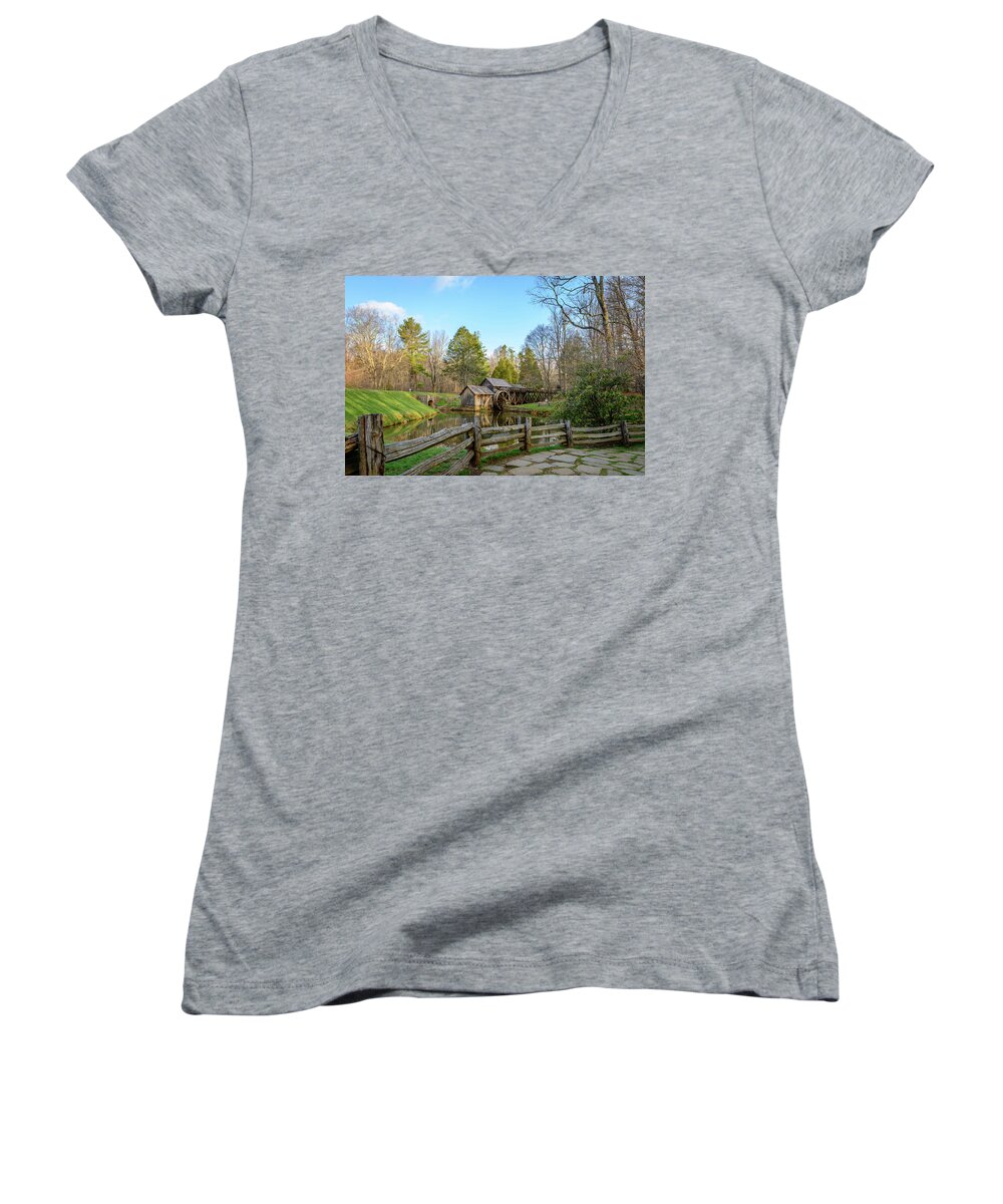1900's Women's V-Neck featuring the photograph The Old Mill by Michael Scott