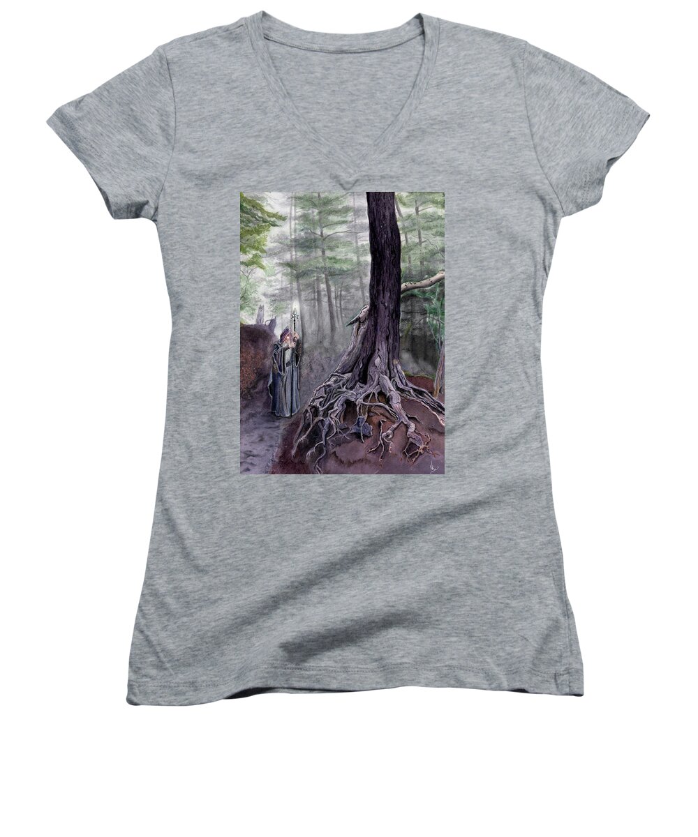 Odin Women's V-Neck featuring the painting The One-eyed Wanderer by Norman Klein