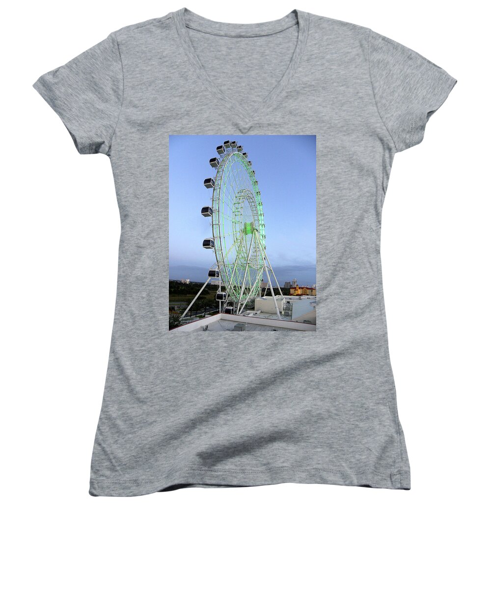 Ferris Wheel Women's V-Neck featuring the photograph The Orlando Eye 000 by Christopher Mercer