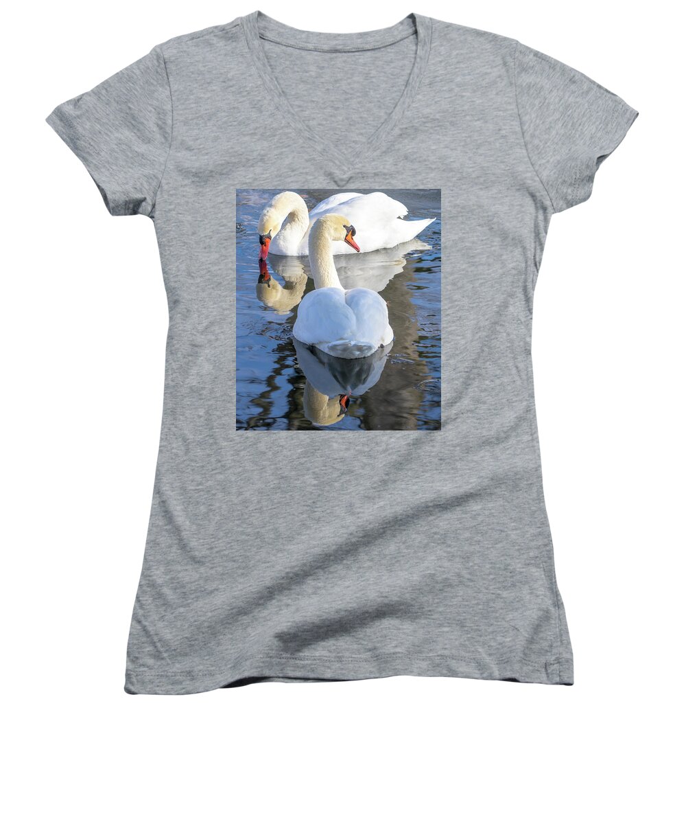 Swans Women's V-Neck featuring the photograph The Pair by Cathy Donohoue