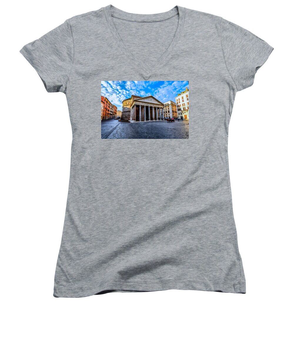 The Pantheon Women's V-Neck featuring the painting The Pantheon Rome by David Dehner