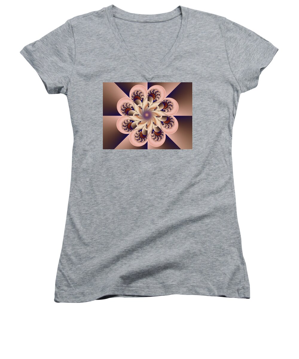 Kaleidoscope Women's V-Neck featuring the digital art The Pearl and Shells by Richard Ortolano