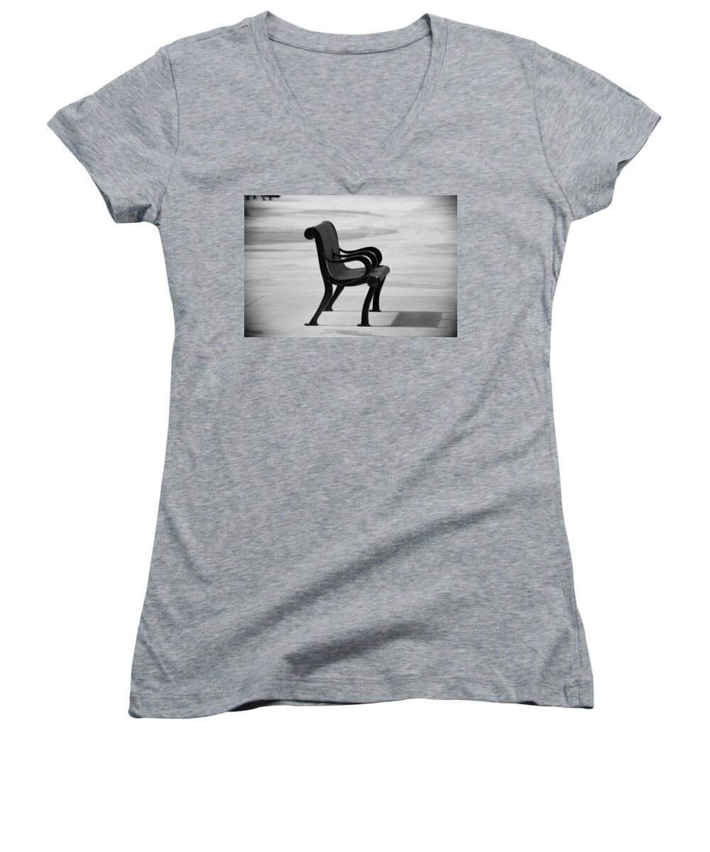 Bench Women's V-Neck featuring the photograph The Pier Bench by Michael Hope