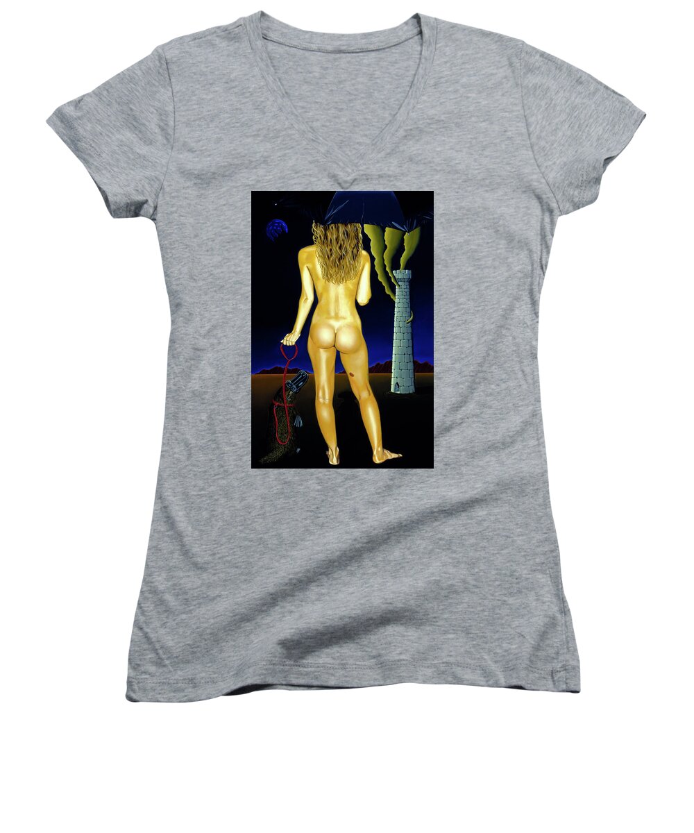  Women's V-Neck featuring the painting The Platypus Tamer by Paxton Mobley