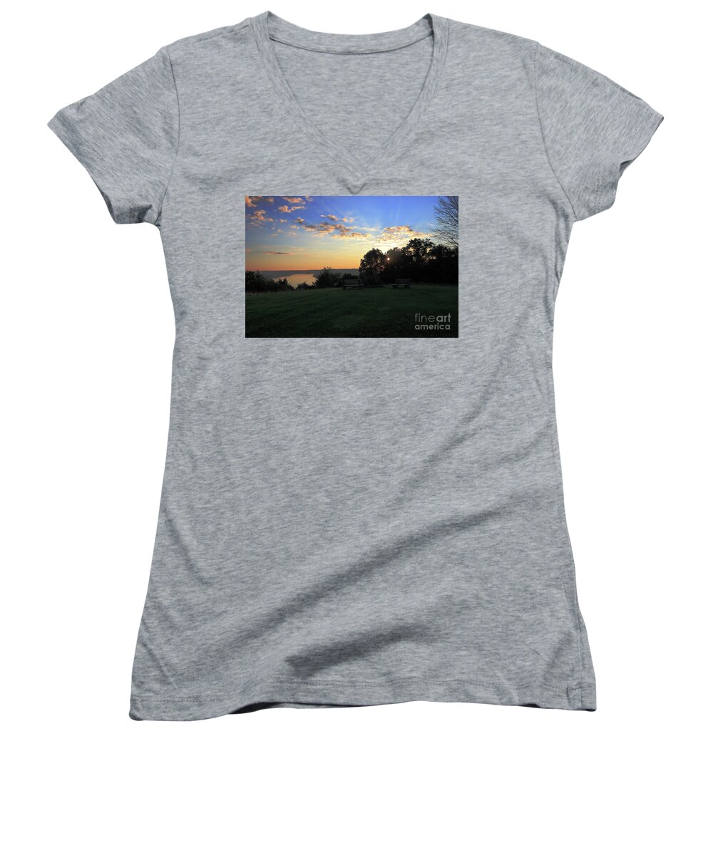 Landscape Women's V-Neck featuring the photograph The Point at Sunrise by Melissa Mim Rieman