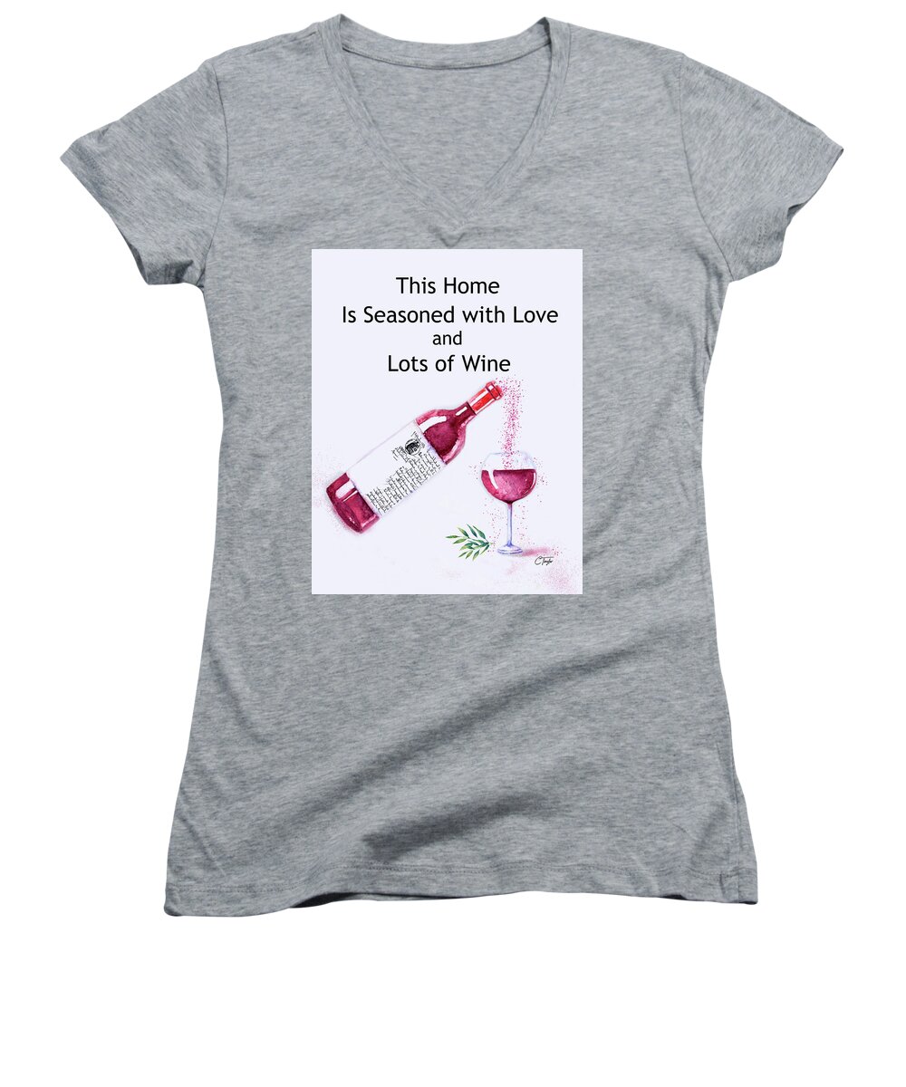 Red Wine Women's V-Neck featuring the mixed media The Pour by Colleen Taylor