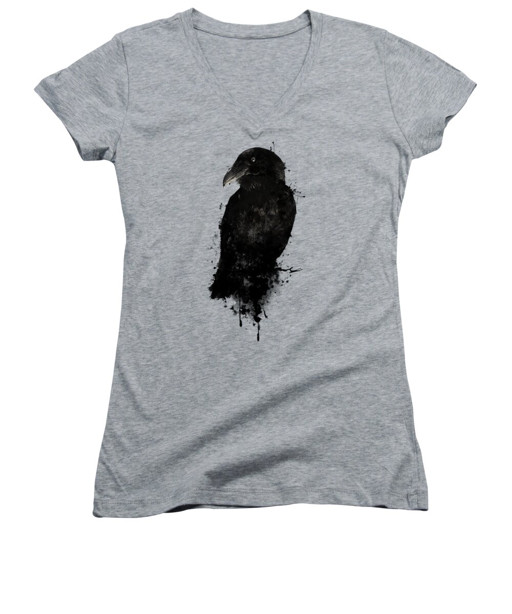 Raven Women's V-Neck featuring the mixed media The Raven by Nicklas Gustafsson